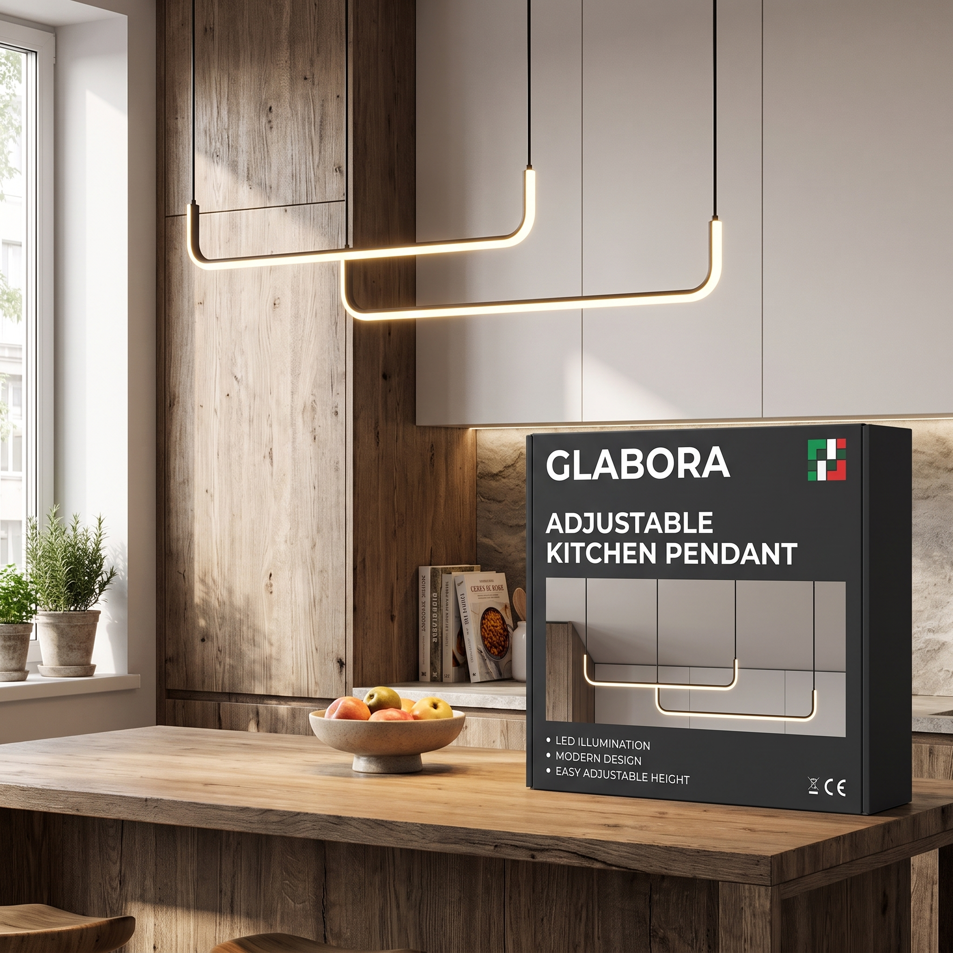 Adjustable Kitchen Pendant GLABORA - lifestyle with packaging