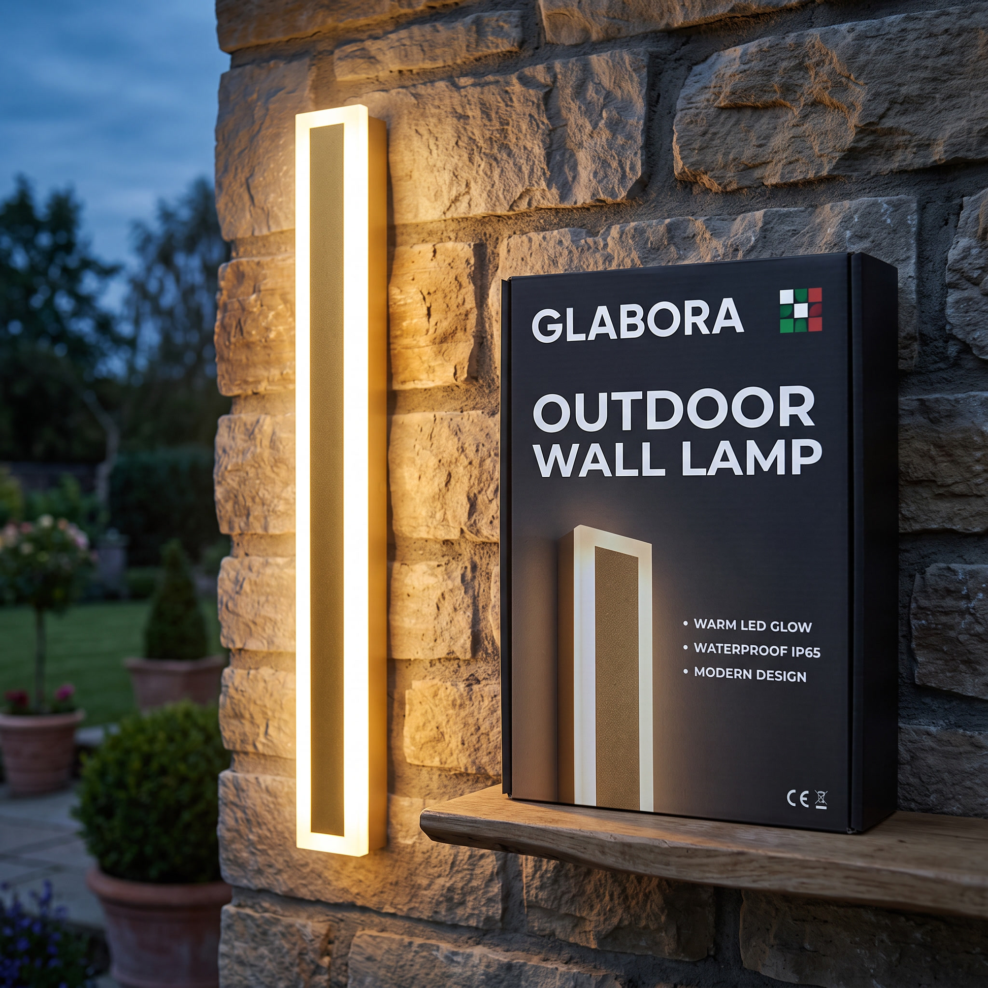 Outdoor Wall Lamp GLABORA - lifestyle with packaging