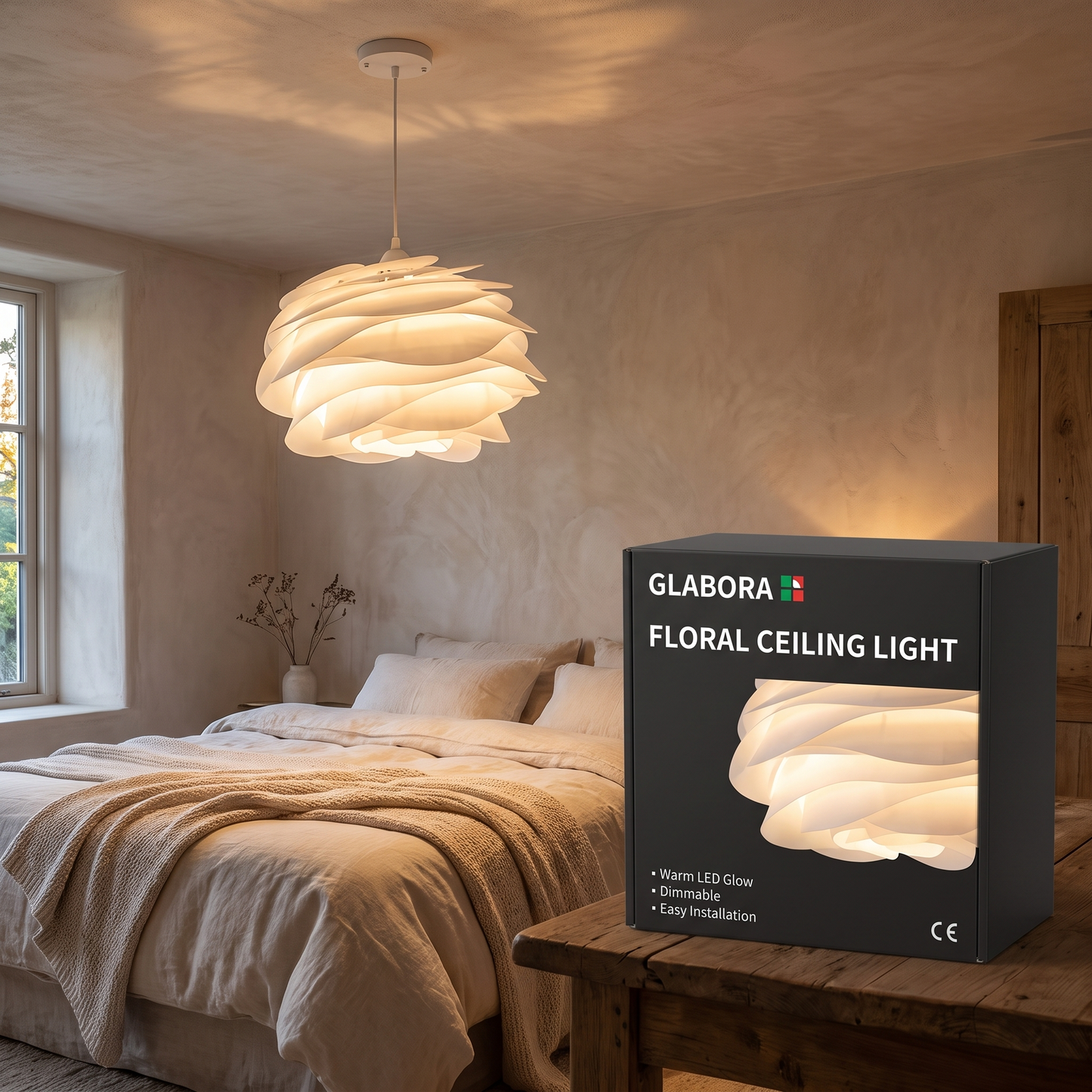 Floral Ceiling Light GLABORA - lifestyle with packaging