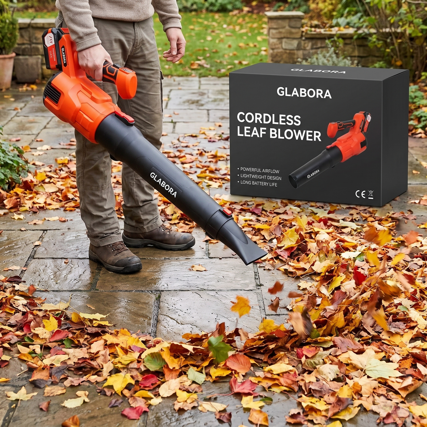 Cordless Leaf Blower GLABORA - lifestyle with packaging
