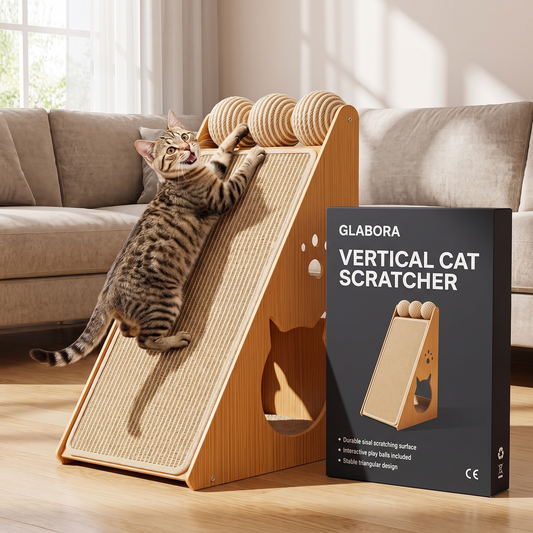Vertical Cat Scratcher GLABORA - lifestyle with packaging