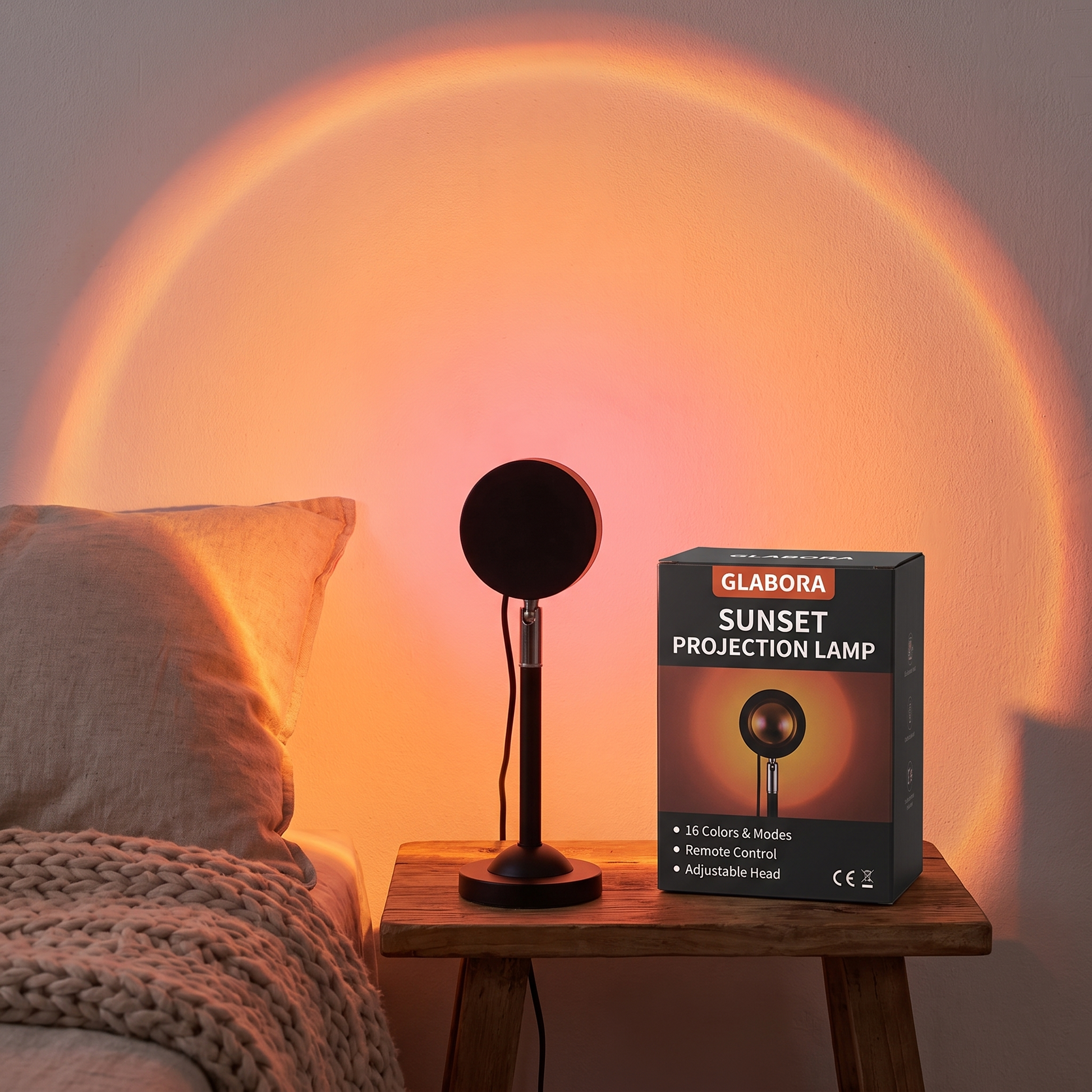 Sunset Projection Lamp GLABORA - lifestyle with packaging