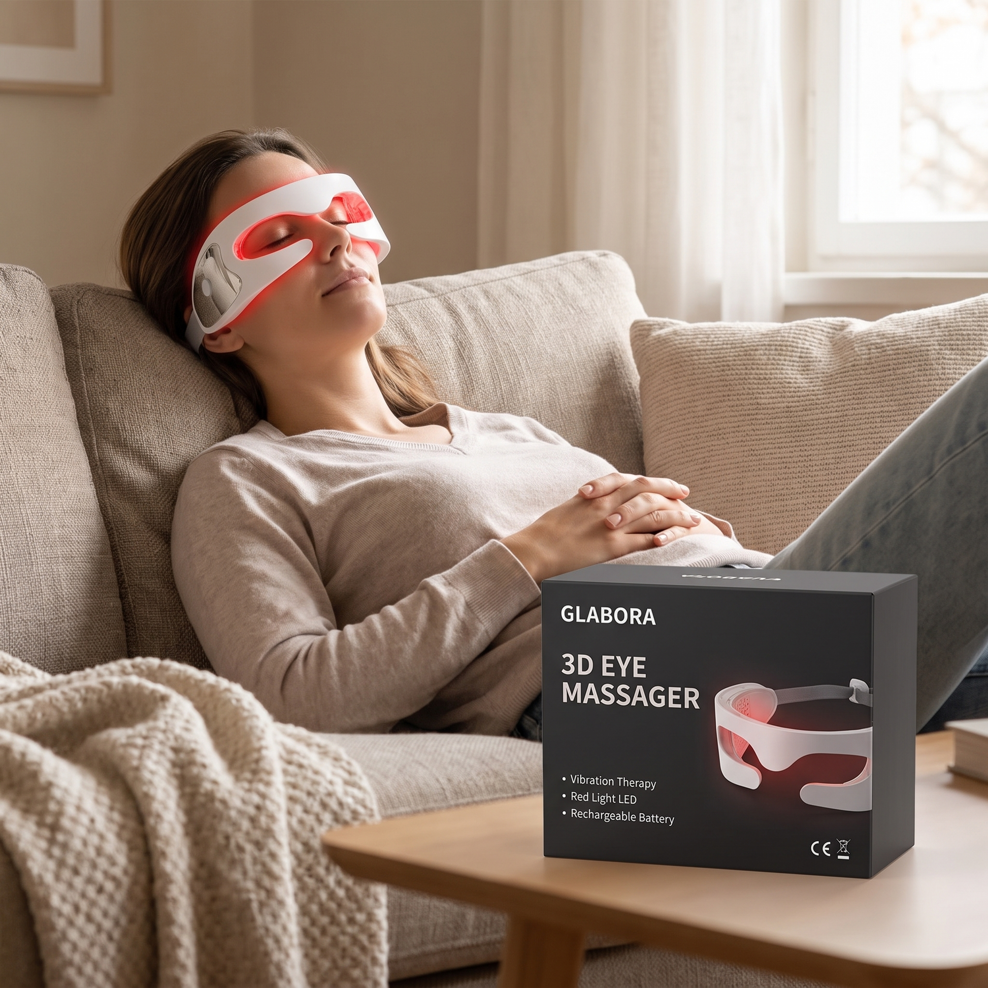 3D Eye Massager GLABORA - lifestyle with packaging