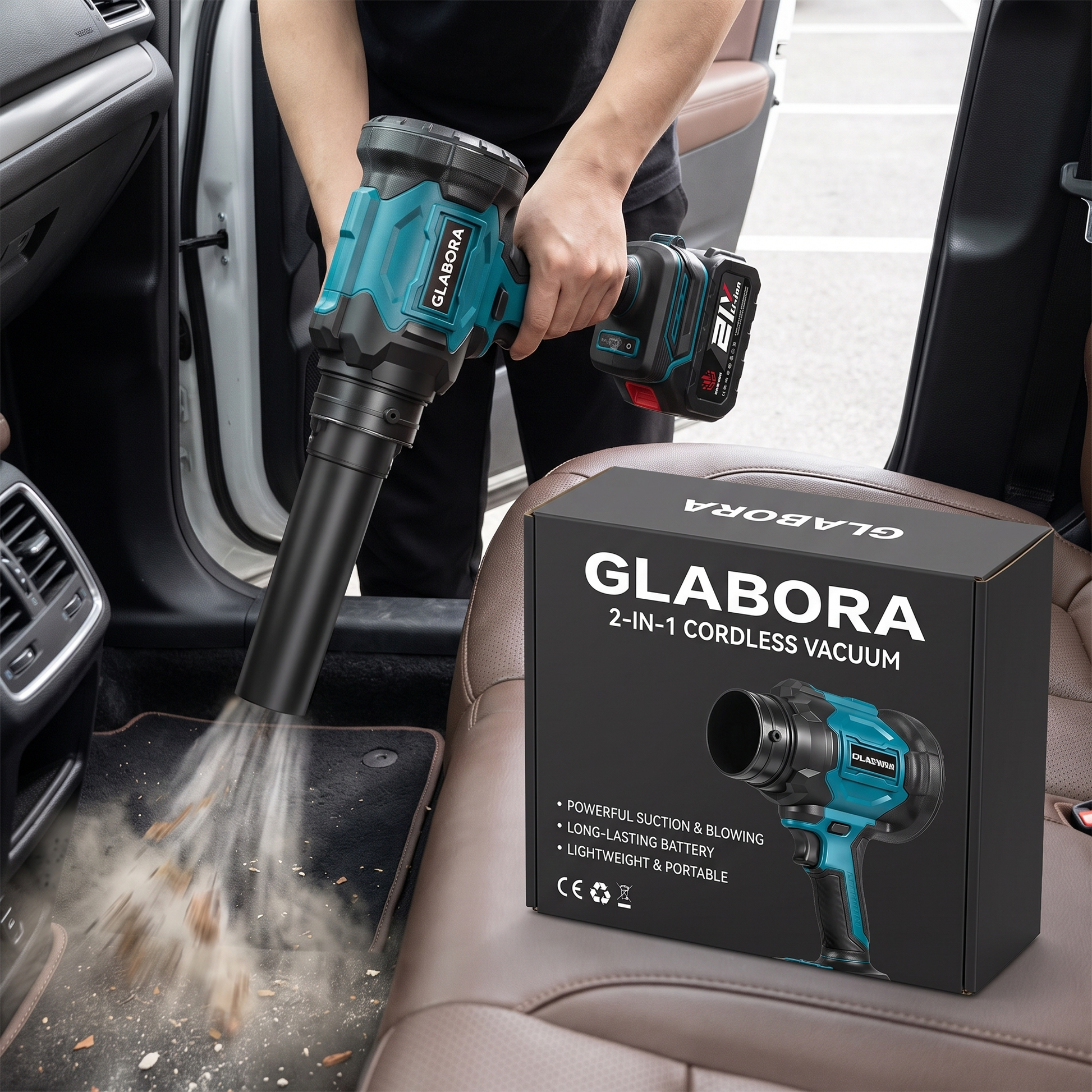 2-in-1 Cordless Vacuum GLABORA - lifestyle with packaging