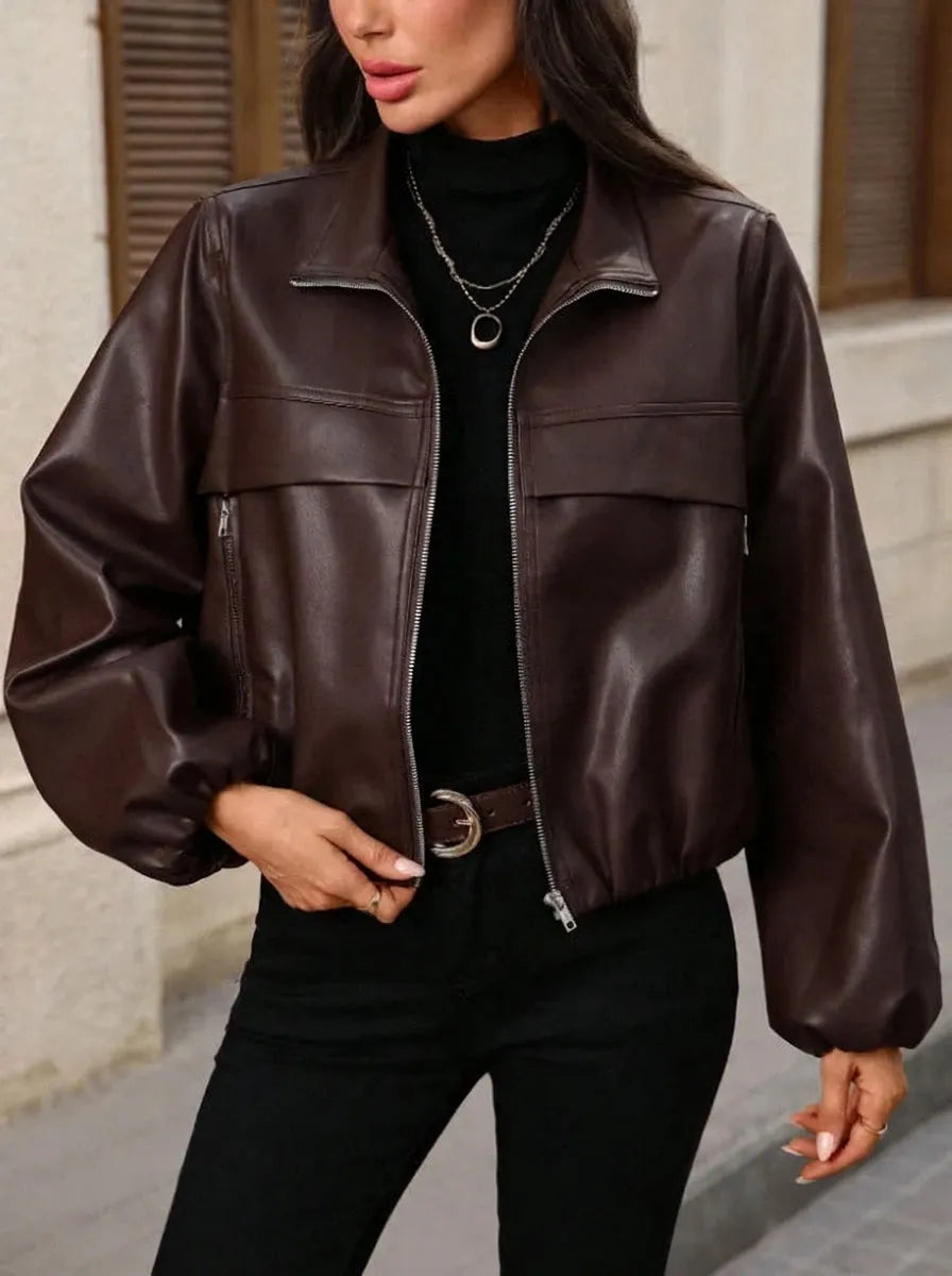 Eulalia | Bomber Donna in Similpelle con Zip e Collo Alto - Stile Oversize