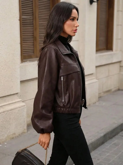 Eulalia | Bomber Donna in Similpelle con Zip e Collo Alto - Stile Oversize