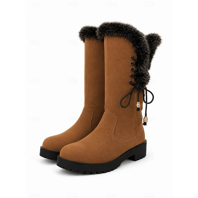 Gianna | Damen-Winterstiefel bis zum Knie mit Kunstfellbesatz - Elegante Wärme