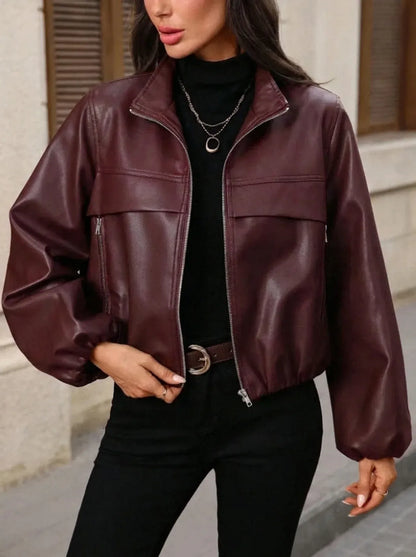 Eulalia | Bomber Donna in Similpelle con Zip e Collo Alto - Stile Oversize
