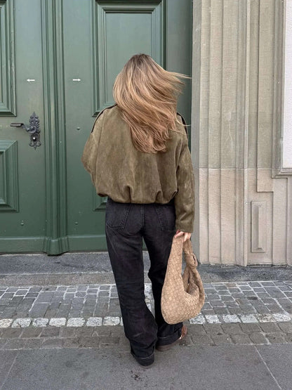 Elena | Giubbotto bomber donna in finto camoscio con colletto, immagine 13