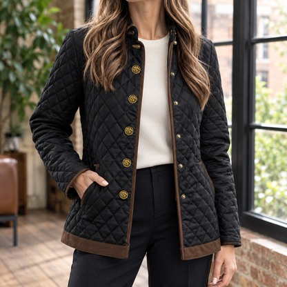 Flaminia | Slim Women's Quilted Jacket with Gold Details - Elegant Texture