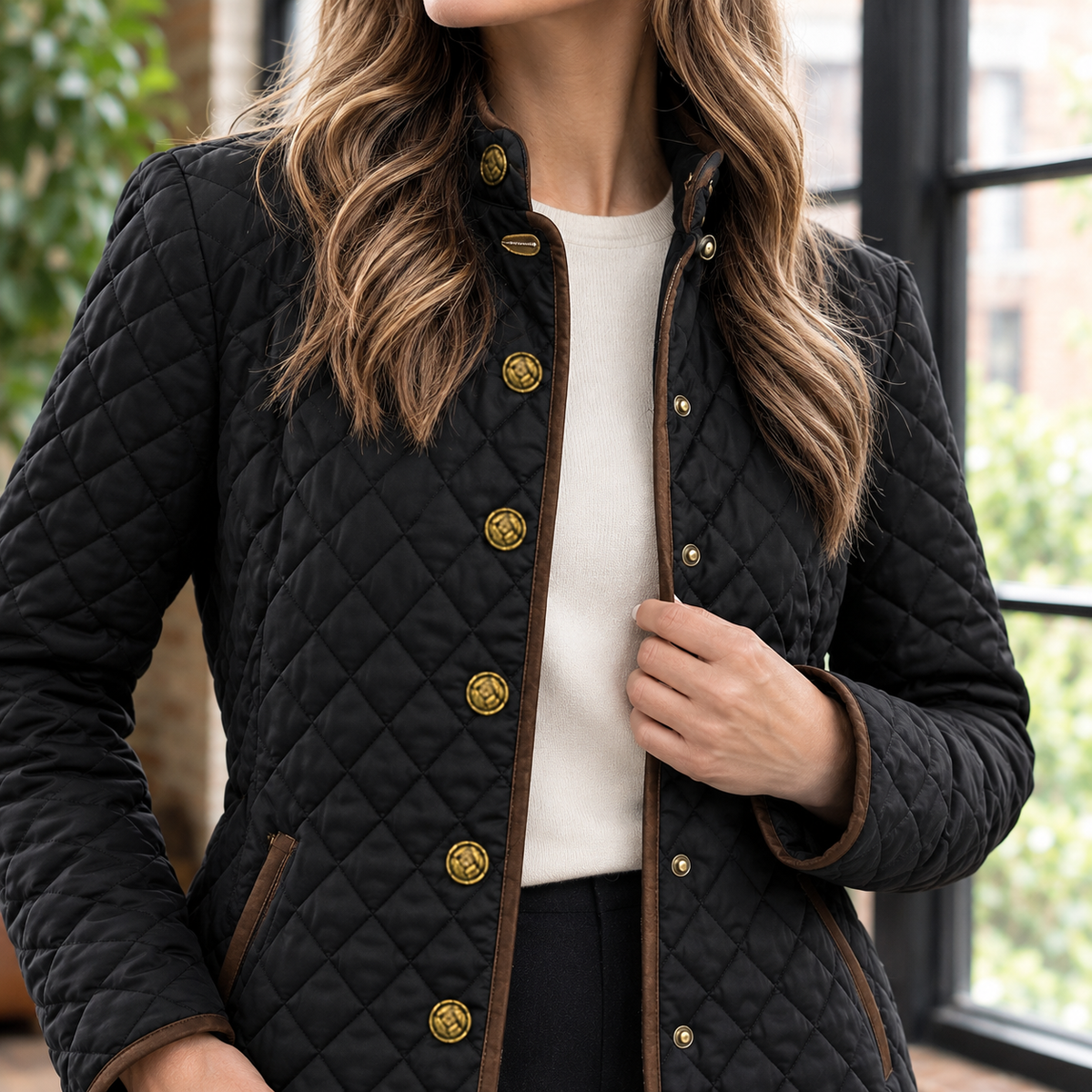 Flaminia | Slim Women's Quilted Jacket with Gold Details - Elegant Texture