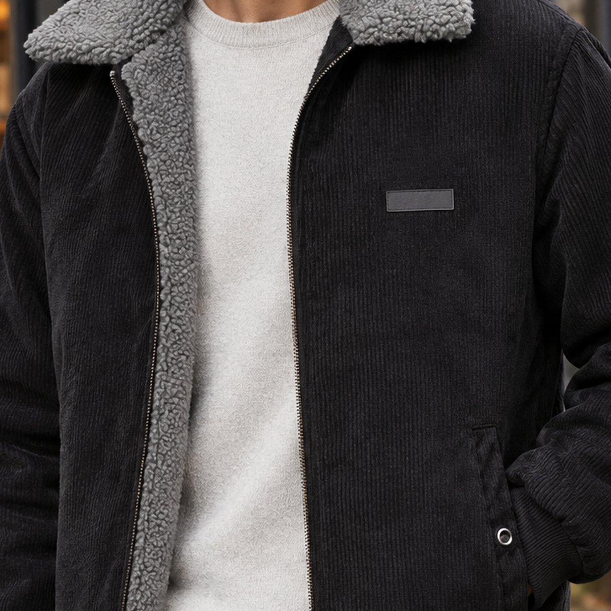 Claudio | Men's Slim-Fit Corduroy Jacket with Fleece Lining - Winter Texture