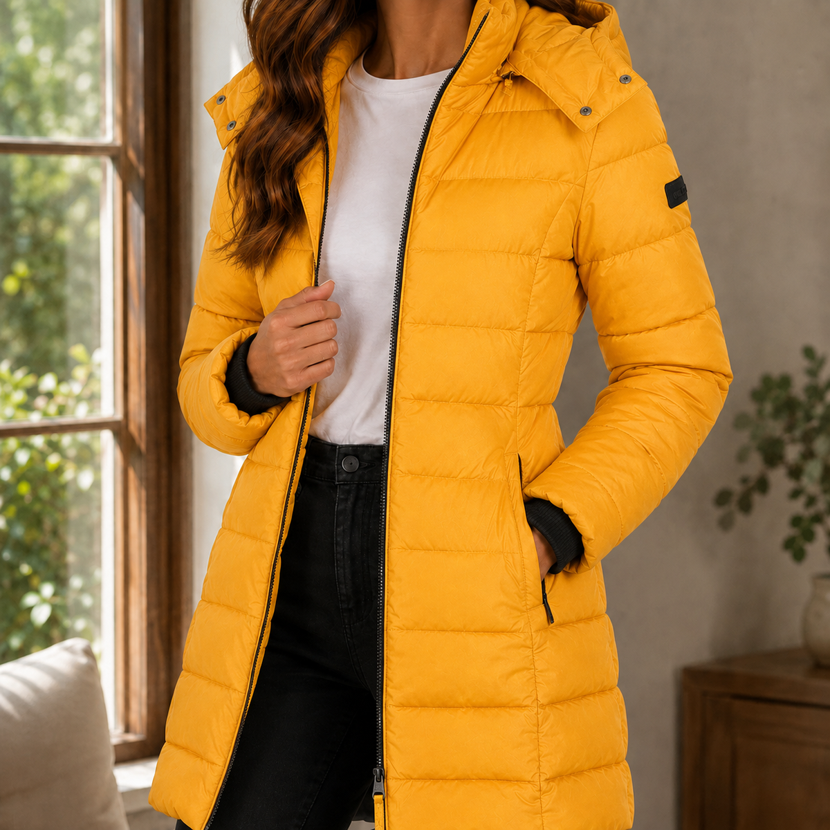 Azzurra | Gesteppte Damenjacke in Slim Fit mit Kapuze - Lange, klare Linien