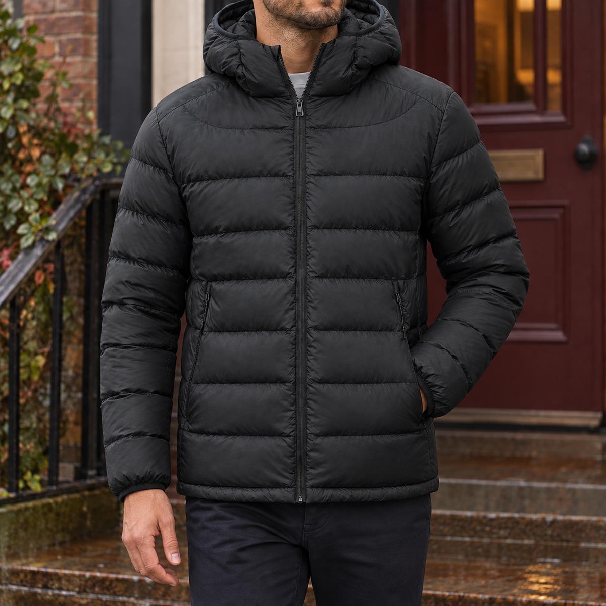 Franco | Men's Jacket with Hood and Light Quilting - Mid-Season Comfort