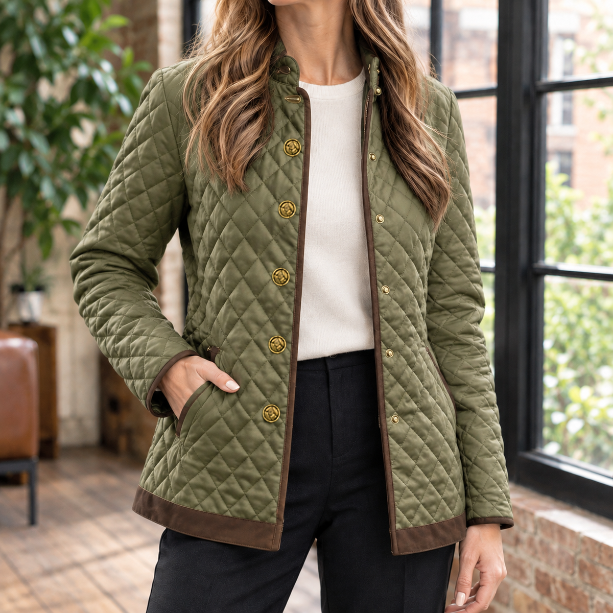 Flaminia | Slim Women's Quilted Jacket with Gold Details - Elegant Texture