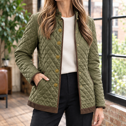 Flaminia | Slim Women's Quilted Jacket with Gold Details - Elegant Texture