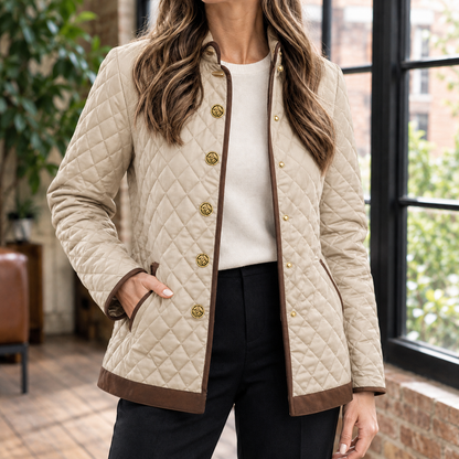 Flaminia | Slim Women's Quilted Jacket with Gold Details - Elegant Texture