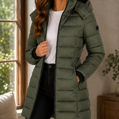 Azzurra | Gesteppte Damenjacke in Slim Fit mit Kapuze - Lange, klare Linien