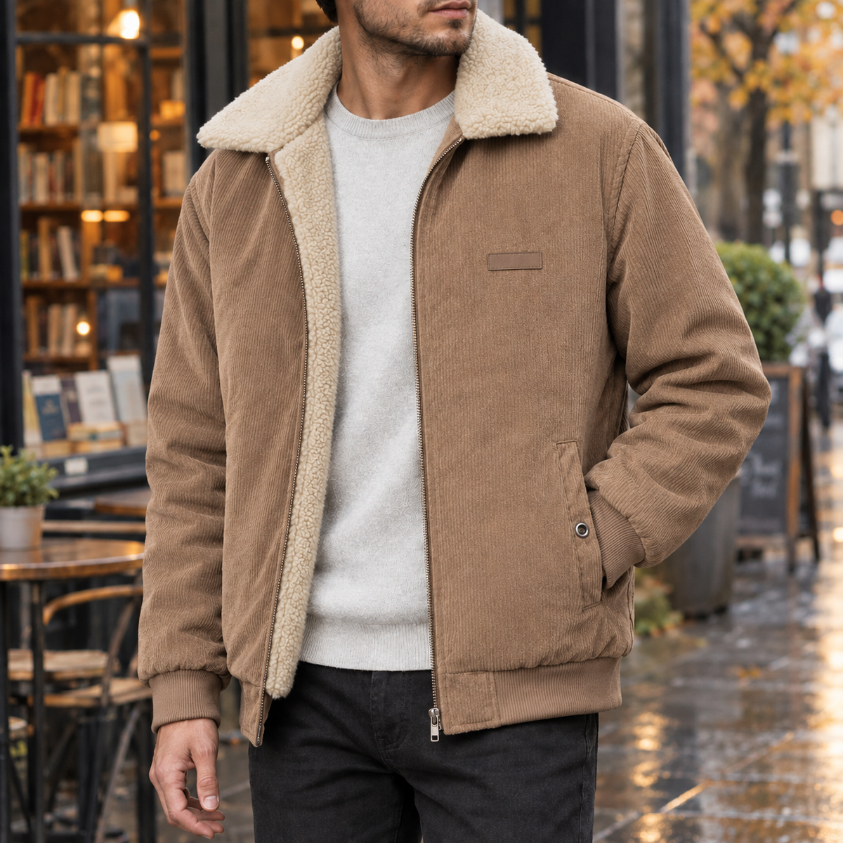 Claudio | Men's Slim-Fit Corduroy Jacket with Fleece Lining - Winter Texture