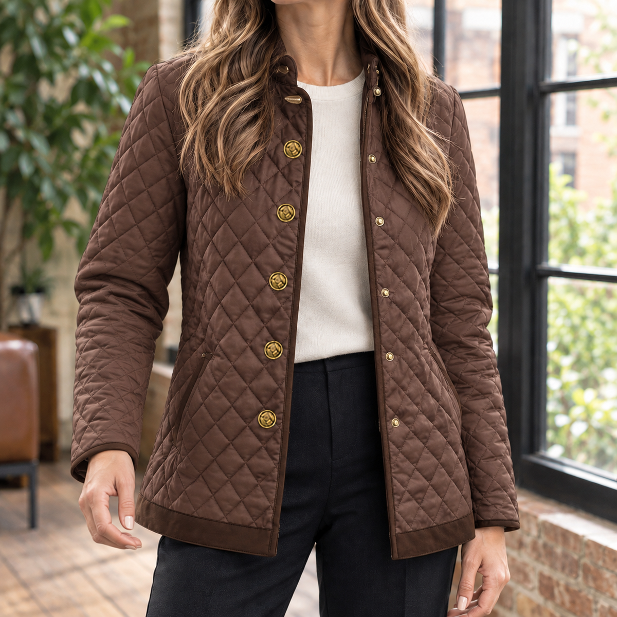 Flaminia | Slim Women's Quilted Jacket with Gold Details - Elegant Texture