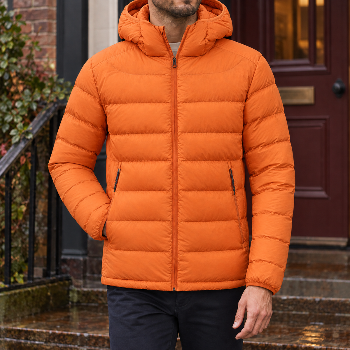 Franco | Men's Jacket with Hood and Light Quilting - Mid-Season Comfort