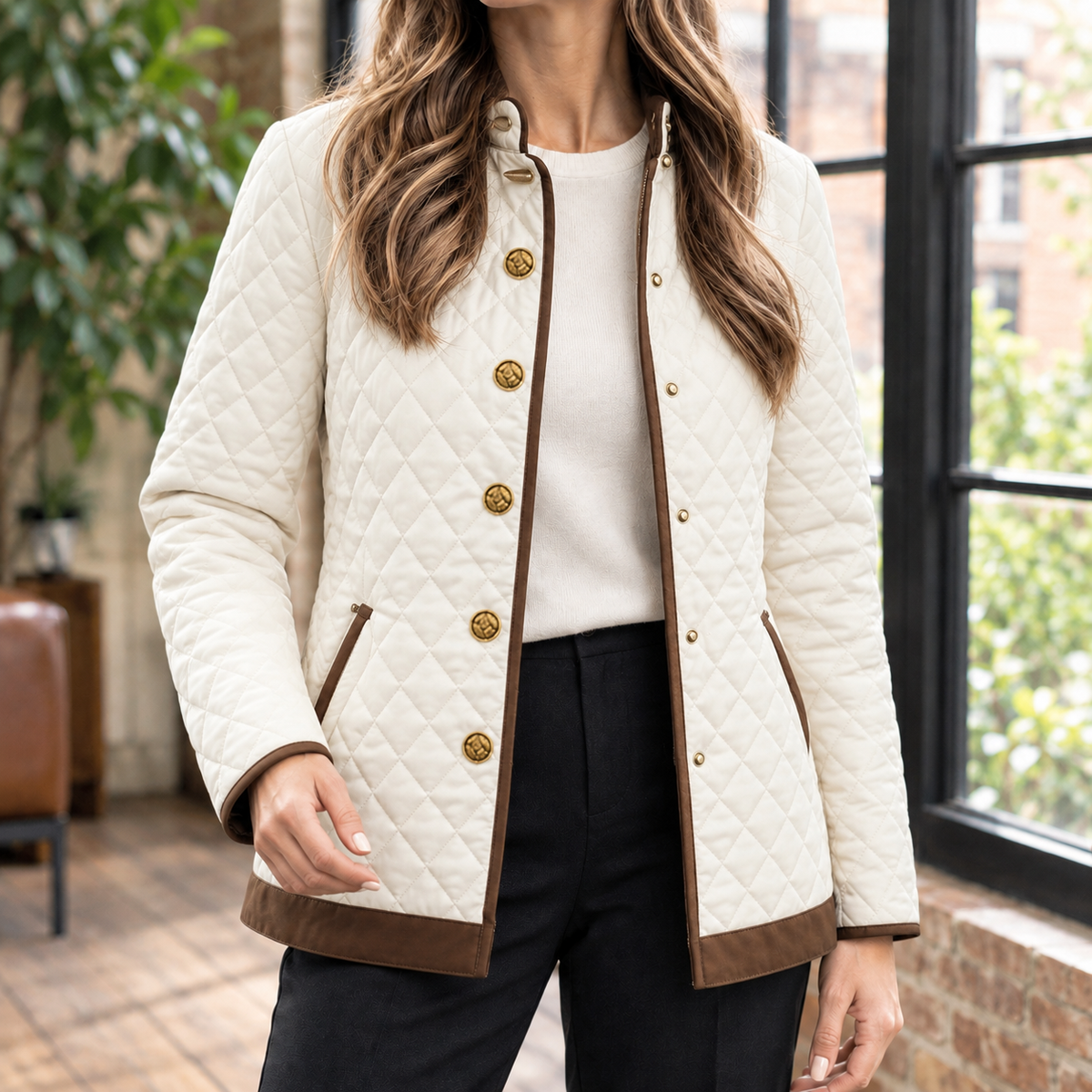 Flaminia | Slim Women's Quilted Jacket with Gold Details - Elegant Texture