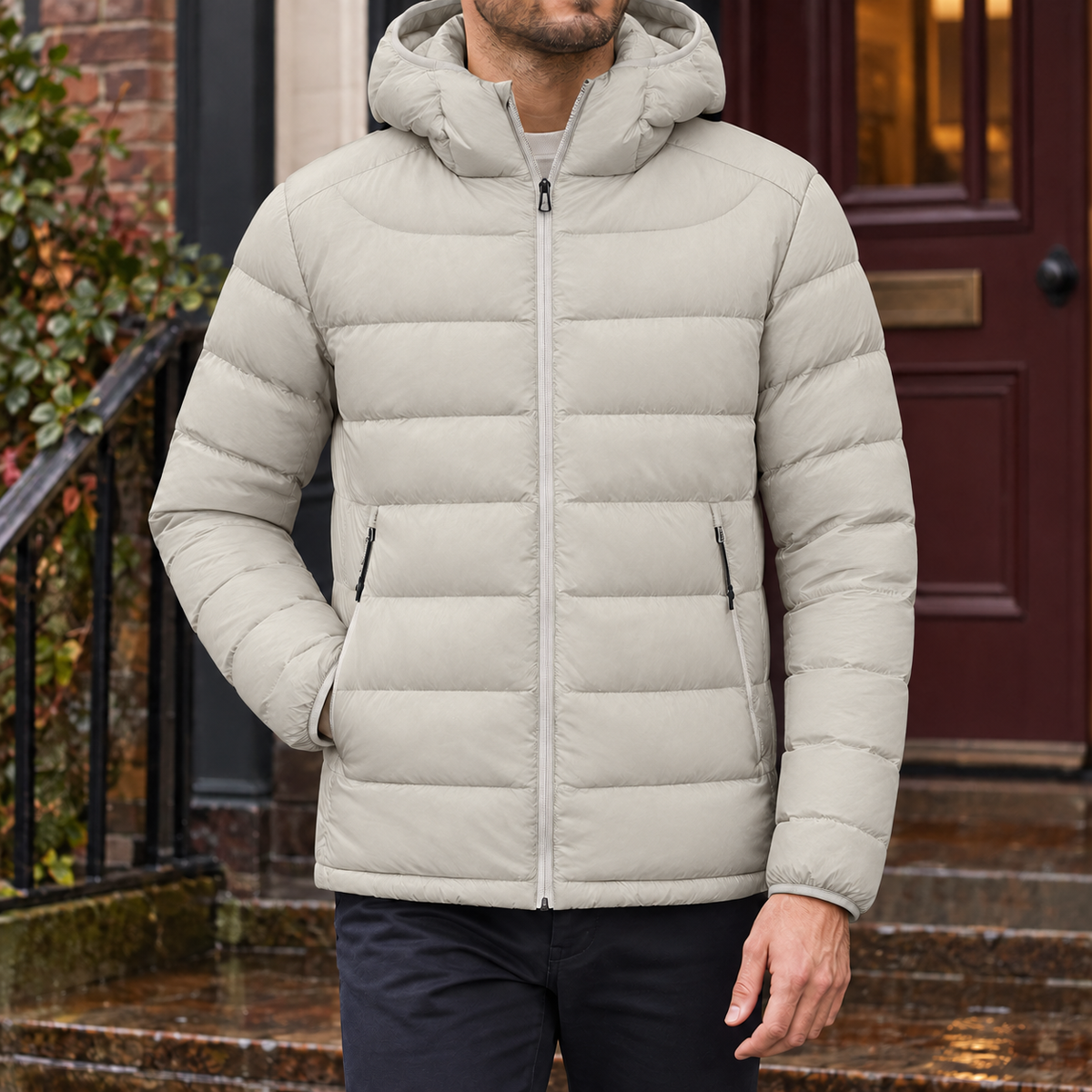 Franco | Men's Jacket with Hood and Light Quilting - Mid-Season Comfort