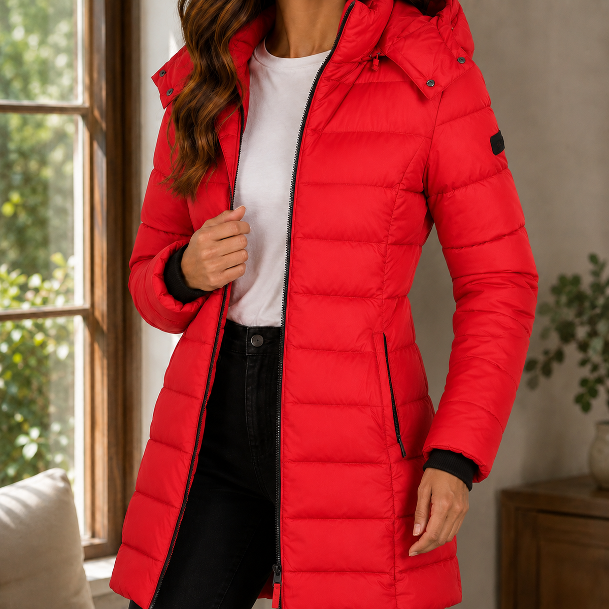 Azzurra | Gesteppte Damenjacke in Slim Fit mit Kapuze - Lange, klare Linien