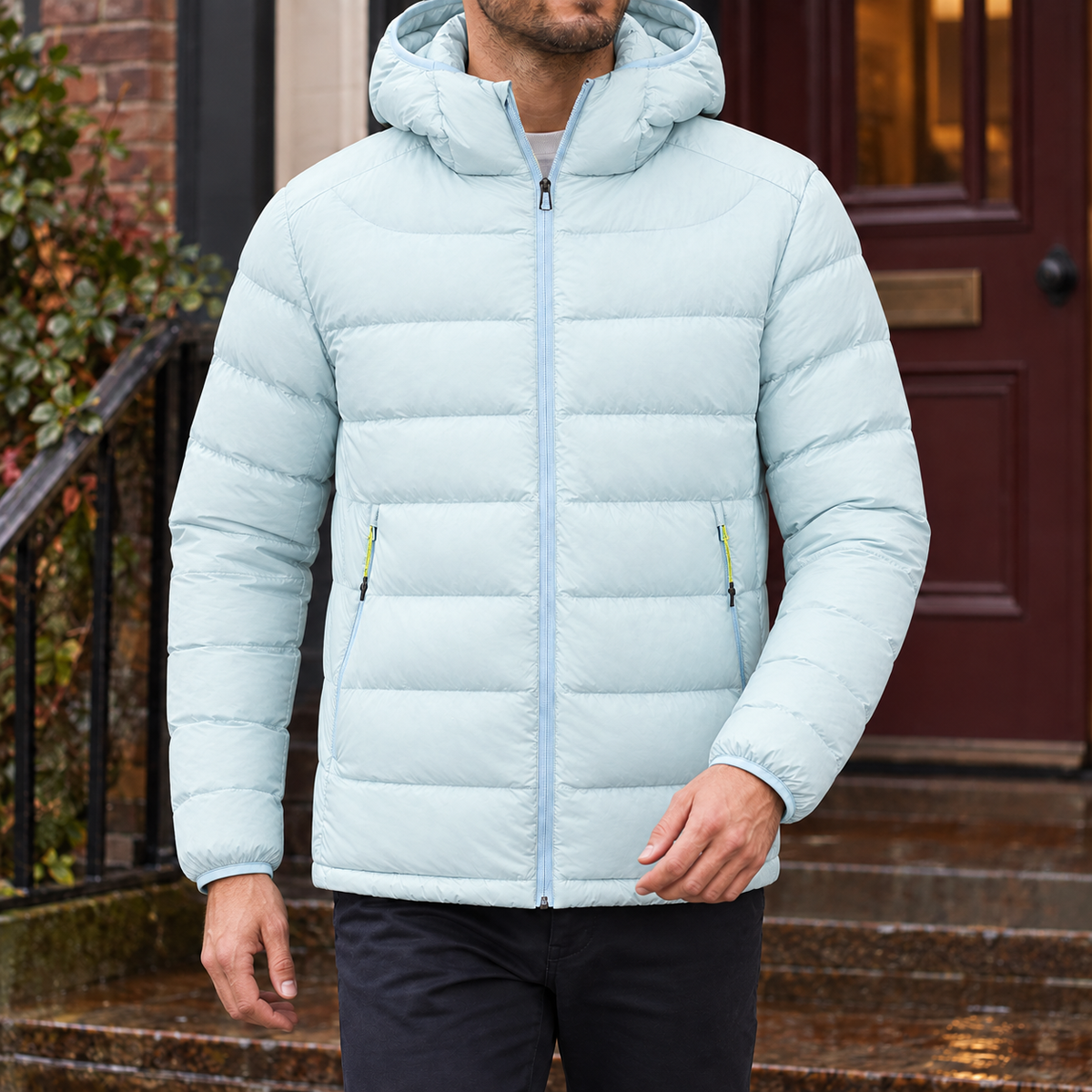 Franco | Men's Jacket with Hood and Light Quilting - Mid-Season Comfort