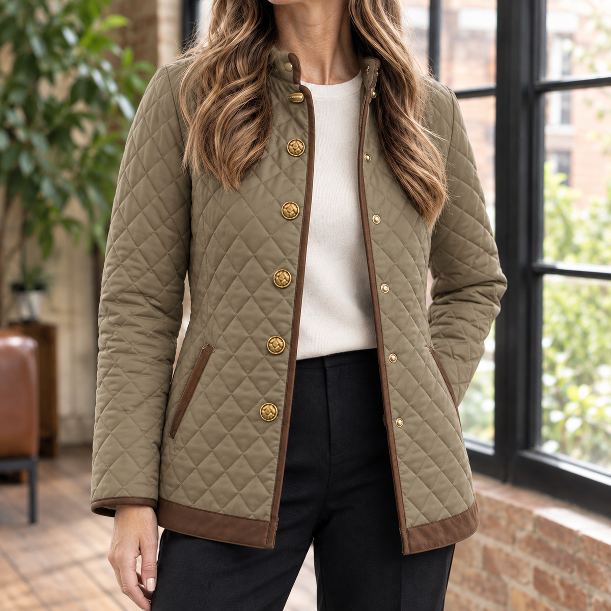 Flaminia | Slim Women's Quilted Jacket with Gold Details - Elegant Texture