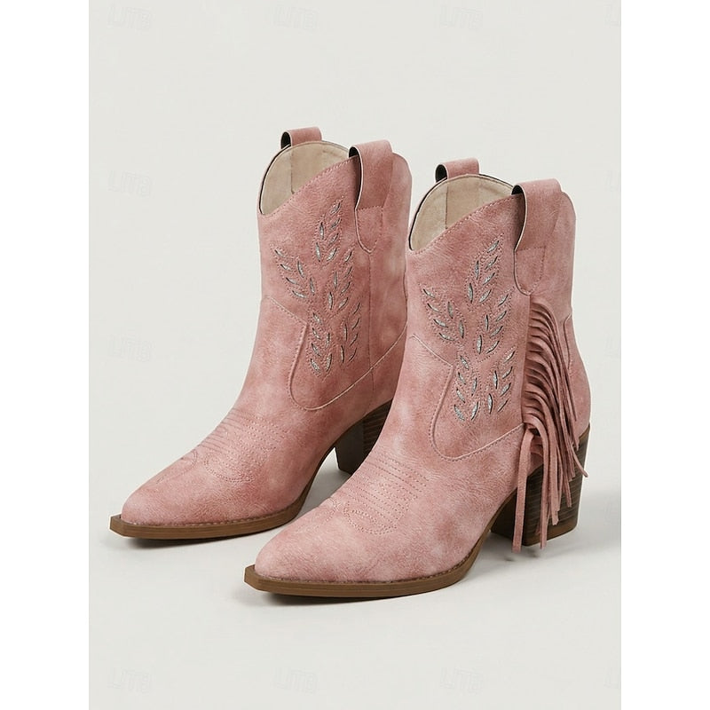 Michela | Western Women's Ankle Boots with Tassel and Block Heel - Timeless Character