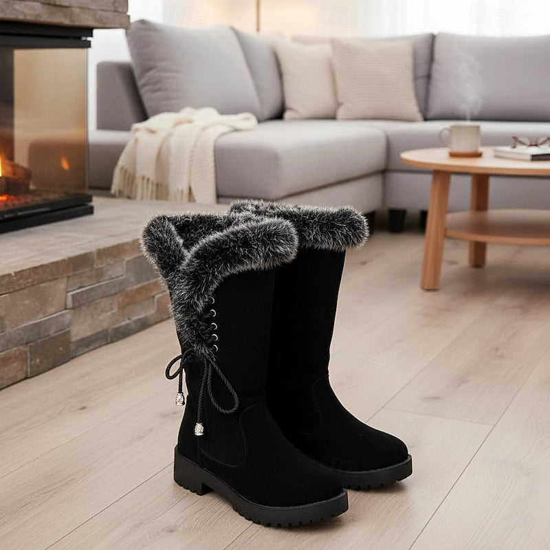 Gianna | Damen-Winterstiefel bis zum Knie mit Kunstfellbesatz - Elegante Wärme