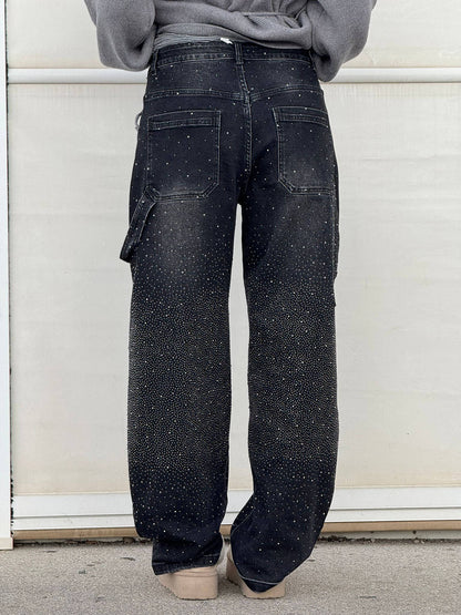 Cristiana | Women's Wide-Fit Jeans with Rhinestones and Cargo Pockets - Sparkling Look