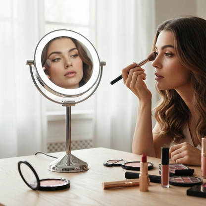 Adjustable Makeup Mirror with LED Lighting and 10X Magnification for Perfect Makeup