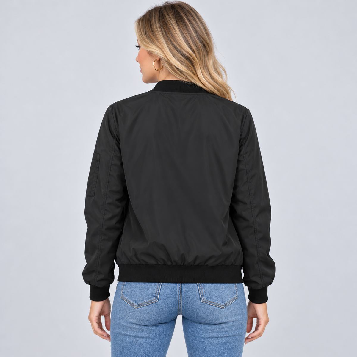 Giulia | Women's Bomber Jacket with Zip, Diagonal Pockets and Black Ribbed Trim - Urban Look