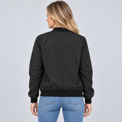 Giulia | Women's Bomber Jacket with Zip, Diagonal Pockets and Black Ribbed Trim - Urban Look
