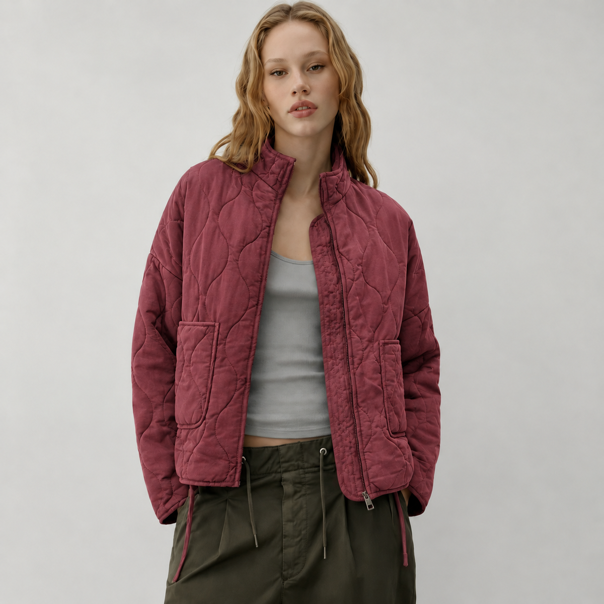 Ines | Quilted Women's Jacket with High Collar and Patch Pockets - Vintage Lightweight Warmth