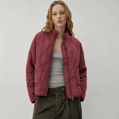 Ines | Quilted Women's Jacket with High Collar and Patch Pockets - Vintage Lightweight Warmth