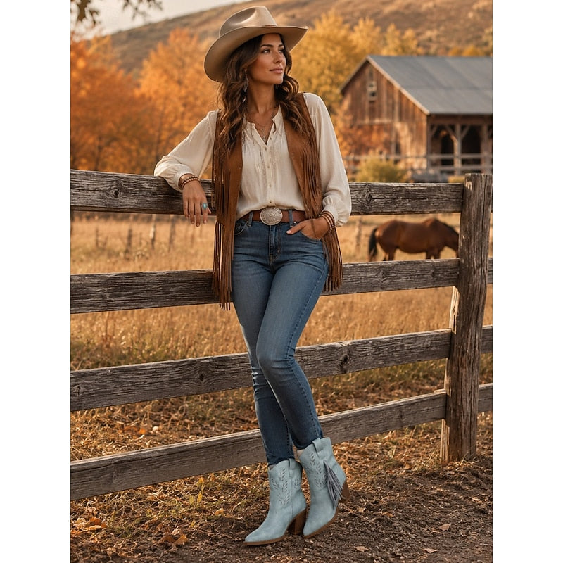 Michela | Western Women's Ankle Boots with Tassel and Block Heel - Timeless Character