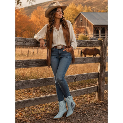 Michela | Western Women's Ankle Boots with Tassel and Block Heel - Timeless Character