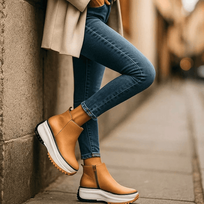 Valentina | Leather-Look Women's Ankle Boots with Wedge and Side Zip - Urban Height