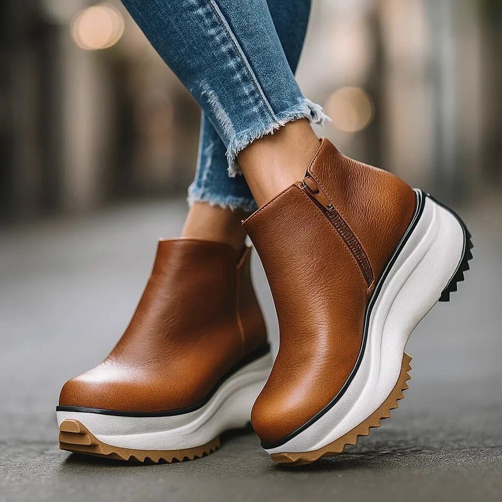 Valentina | Leather-Look Women's Ankle Boots with Wedge and Side Zip - Urban Height