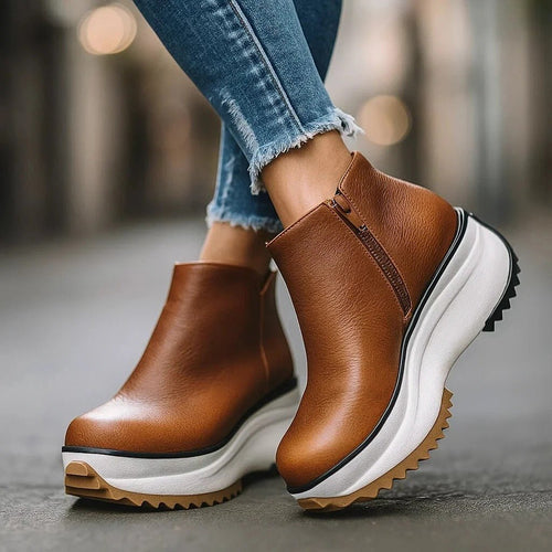 Valentina | Leather-Look Women's Ankle Boots with Wedge and Side Zip - Urban Height
