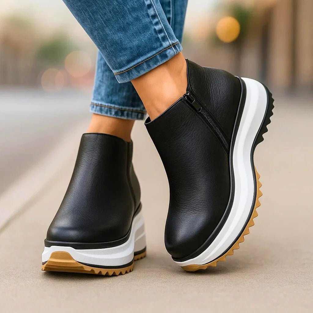 Valentina | Leather-Look Women's Ankle Boots with Wedge and Side Zip - Urban Height