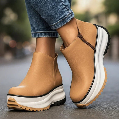 Valentina | Leather-Look Women's Ankle Boots with Wedge and Side Zip - Urban Height