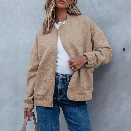 Dalia | Quilted Women's Bomber Jacket with Floral Texture - Everyday Elegance