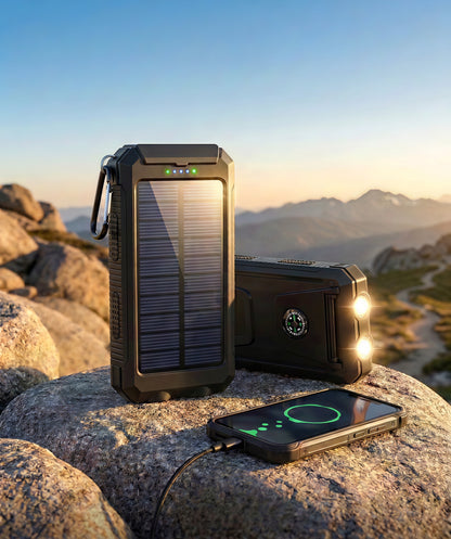 Solar Power Bank | 500000 mAh Waterproof Portable Charger with Dual USB and LED Flashlight for Outdoor Adventures