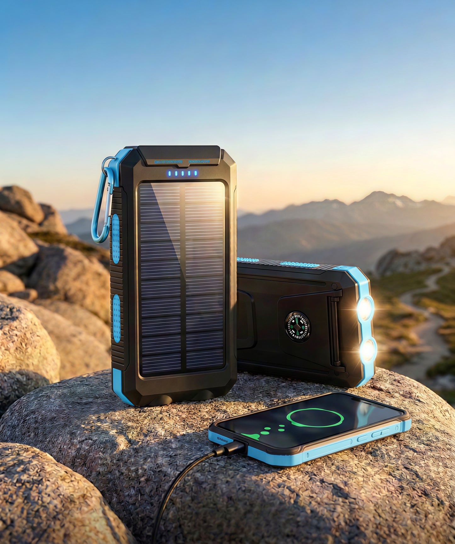 Solar Power Bank | 500000 mAh Waterproof Portable Charger with Dual USB and LED Flashlight for Outdoor Adventures