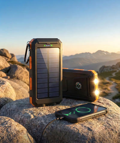 Power Bank Solare | Caricatore Portatile Impermeabile da 500000 mAh con Doppie USB e Torcia LED per Avventure Outdoor