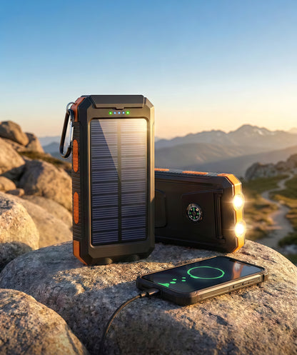 Solar Power Bank | 500000 mAh Waterproof Portable Charger with Dual USB and LED Flashlight for Outdoor Adventures
